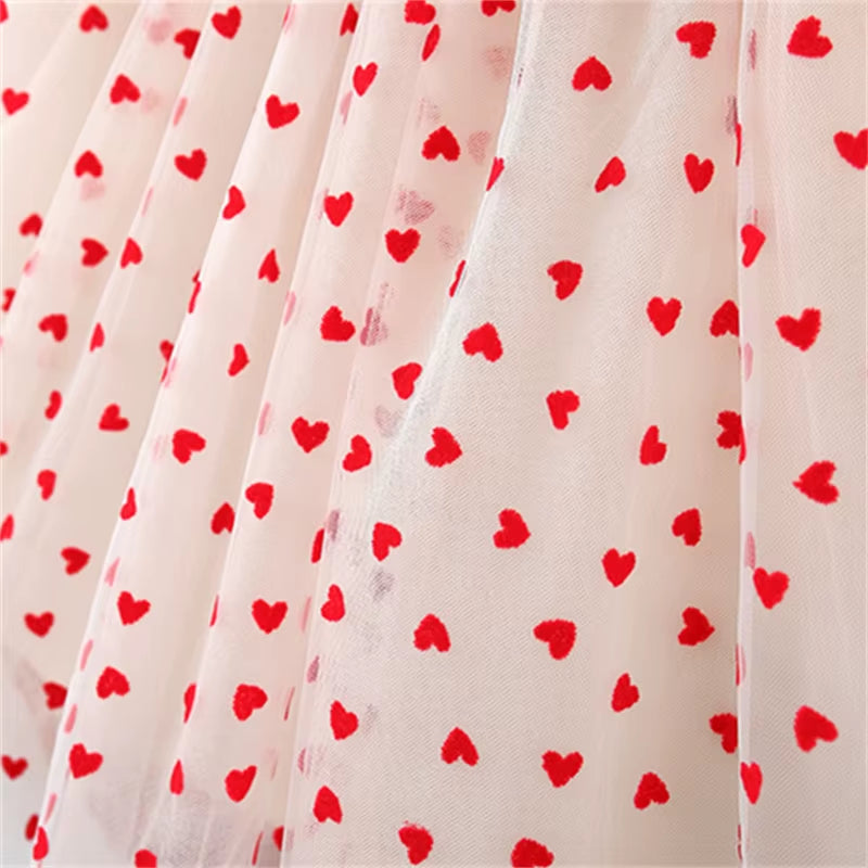 HeartGlow – Red Mesh Tutu Dress with Embroidered Hearts & Bow for Baby Girls