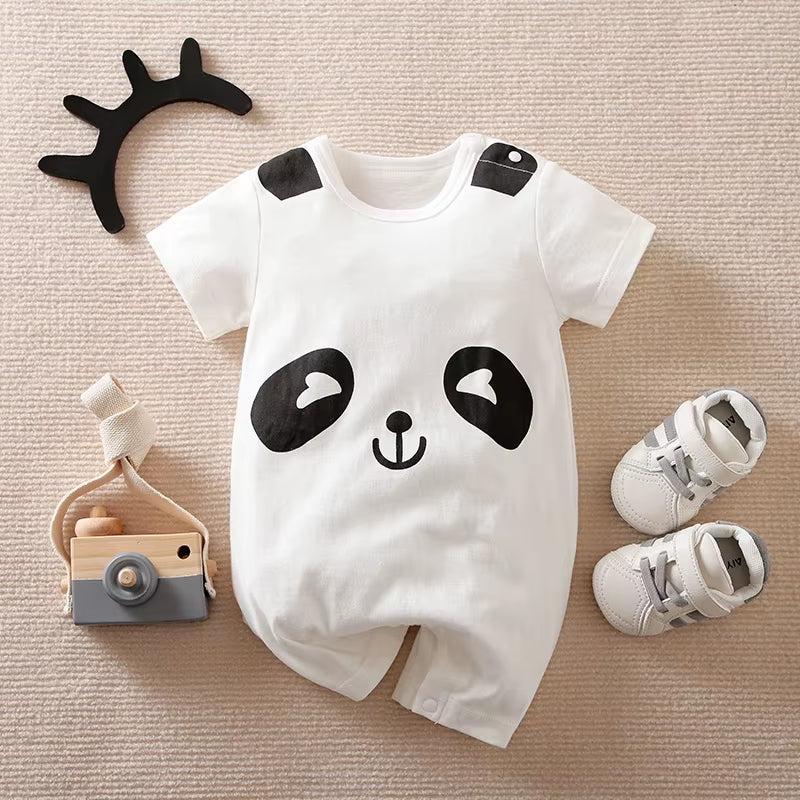 Newborn Baby Clothes Girl Boy White Bear Printing Cotton Jumpsuit Summer Short Sleeve Romper Toddler Pajamas One Piece Outfit