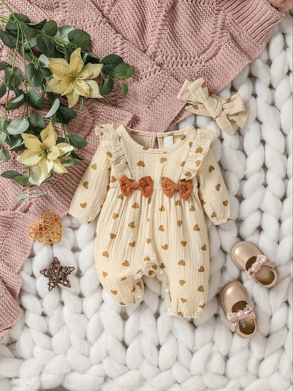 Sweetheart Days – Baby Girl Summer Cotton Jumpsuit with Bowknot & Love Print