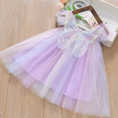 Rainbow Whimsy: 2024 Princess Butterfly Mesh Dress for Baby Girls Aged 1–5