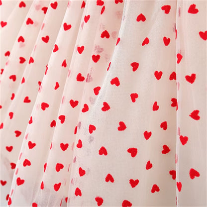 HeartGlow – Red Mesh Tutu Dress with Embroidered Hearts & Bow for Baby Girls