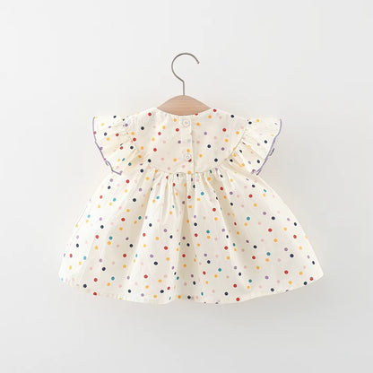 Blooming Beauty: Embroidered Cotton Baby Dress with Polka Dot Print